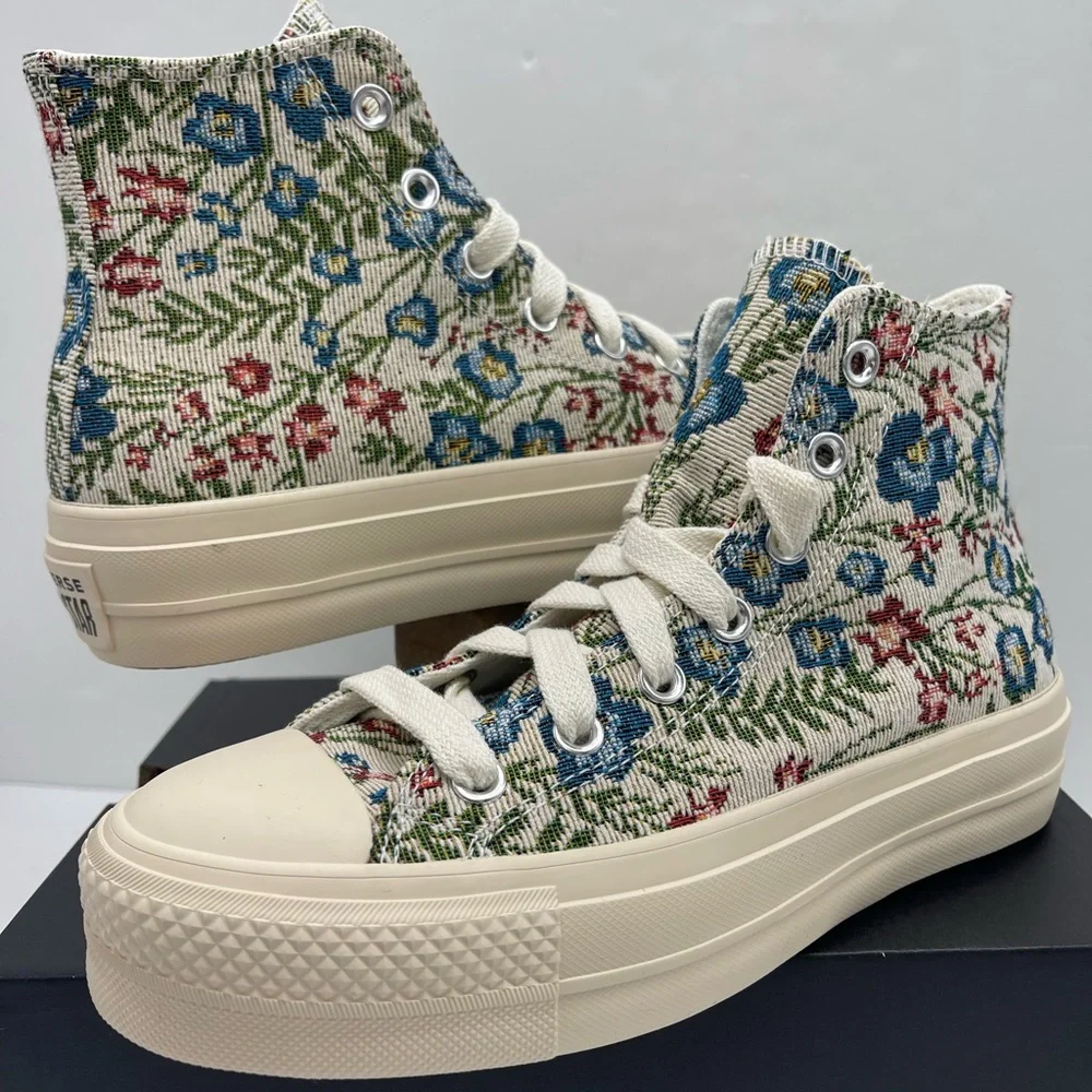 Converse WMNS Floral High-Top CTAS LIFT HI EGRET/NATURAL IVORY Platform Sneakers